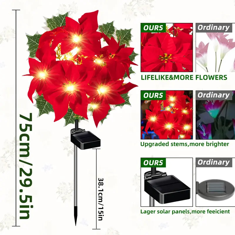 🌺Artificial Christmas Poinsettia Flower Solar Light🎄🇬🇧