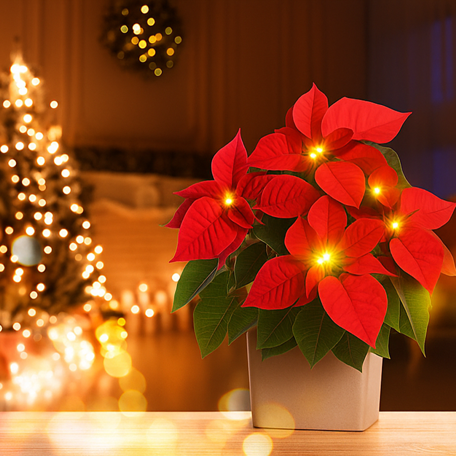 🌺Artificial Christmas Poinsettia Flower Solar Light🎄🇬🇧