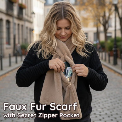 Sugoola® Faux Fur Scarf with Secret Zipper Pocket