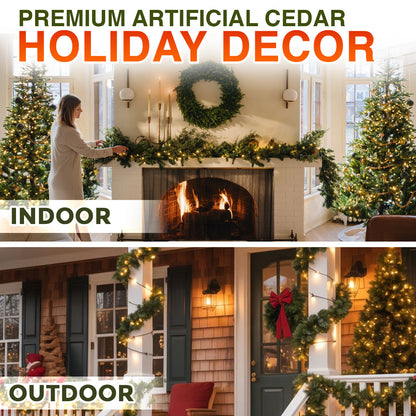 🎄🎅 Artificial Cedar Garland 🇬🇧 Green Pine Garland for Table, Mantel, Wall – Perfect for Indoor & Outdoor Christmas Decorations