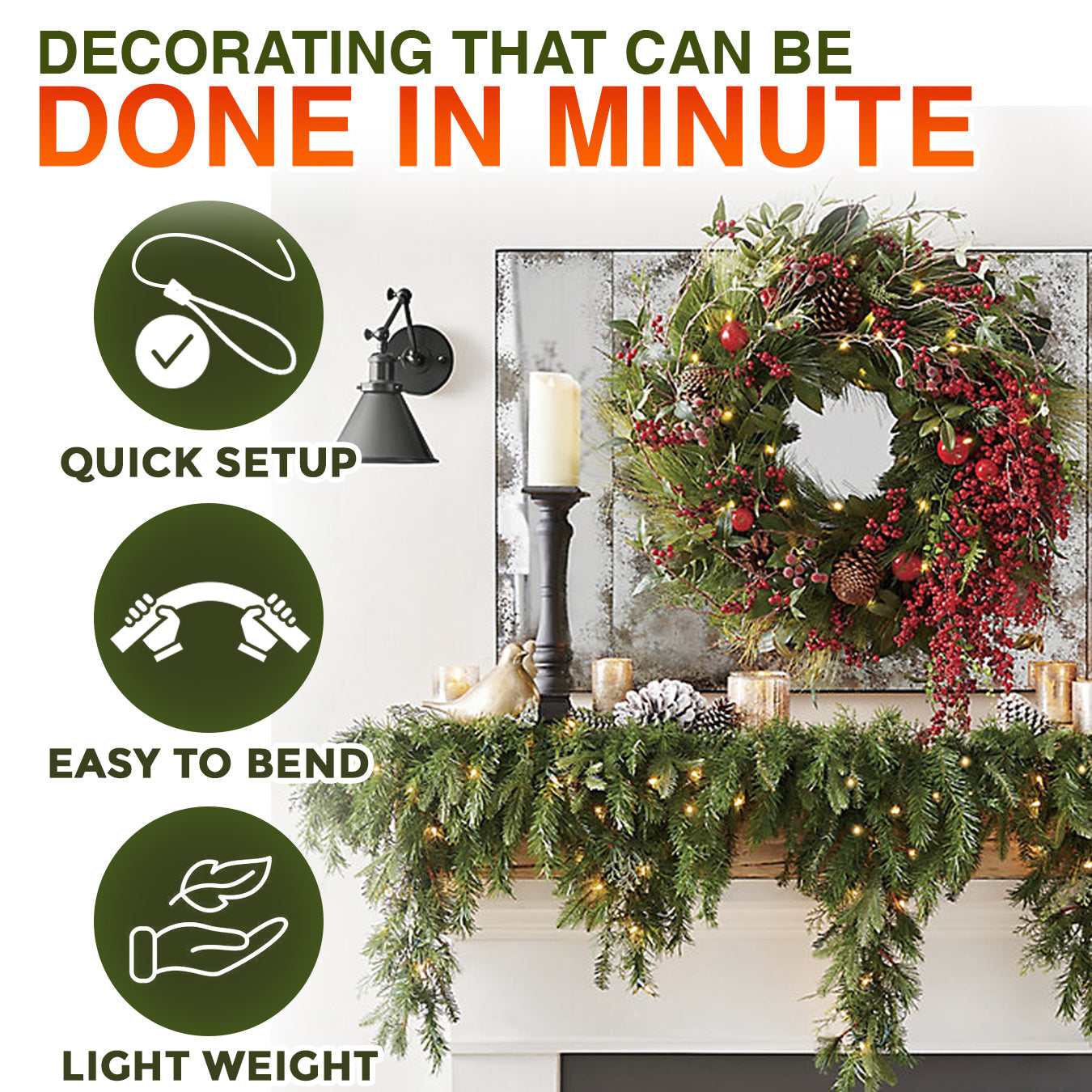 🎄🎅 Artificial Cedar Garland 🇬🇧 Green Pine Garland for Table, Mantel, Wall – Perfect for Indoor & Outdoor Christmas Decorations