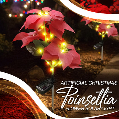 🌺 Artificial Christmas Poinsettia Flower Solar Light 🇬🇧 (Waterproof, Garden, Xmas Party Decoration)