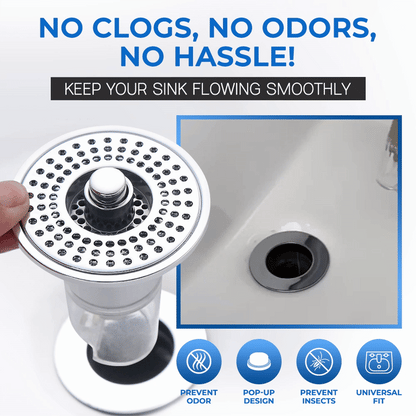 Muvolantia Stainless Steel Washing Basin Anti-Clogging Anti-odor Pop-up Drain Stopper & Hair Catcher