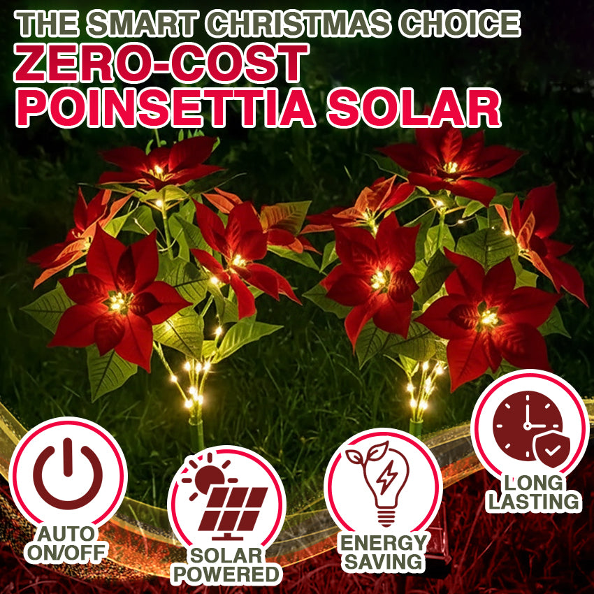 🌺 Artificial Christmas Poinsettia Flower Solar Light 🇬🇧 (Waterproof, Garden, Xmas Party Decoration)