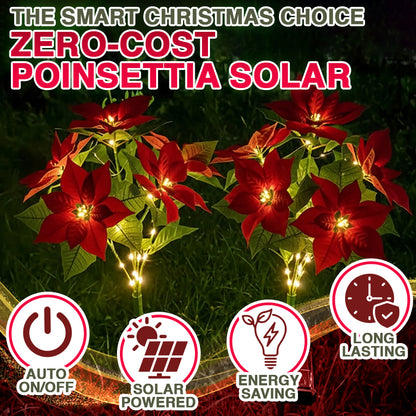 🌺 Artificial Christmas Poinsettia Flower Solar Light 🇬🇧 (Waterproof, Garden, Xmas Party Decoration)