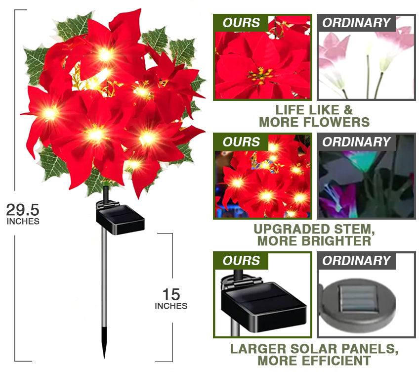 🌺 Artificial Christmas Poinsettia Flower Solar Light 🇬🇧 (Waterproof, Garden, Xmas Party Decoration)