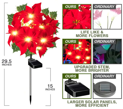 🌺 Artificial Christmas Poinsettia Flower Solar Light 🇬🇧 (Waterproof, Garden, Xmas Party Decoration)