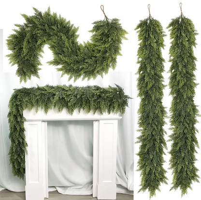 🎅 Artificial Cedar Garland 🎄 Green Pine Garland for Table, Mantel, Wall – Perfect for Indoor & Outdoor Christmas Decorations