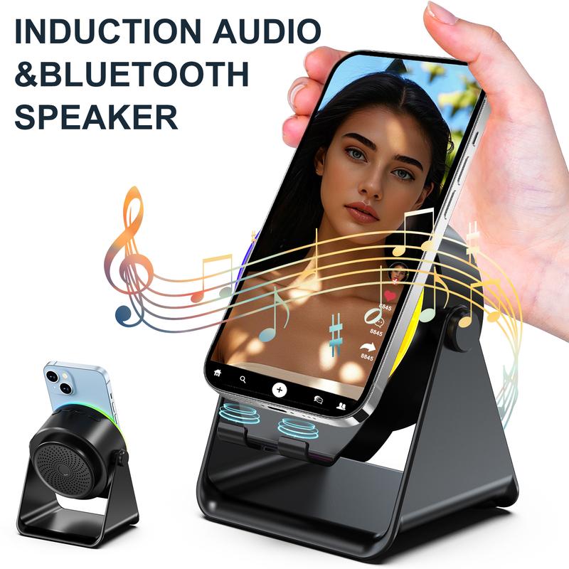 Remifa® 4-in-1 Wireless Audio Dock – Induction + Bluetooth Speaker Stand with RGB Lighting
